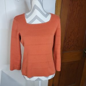 Womens Geoffrey Beene short Square neck Sweater 100% Cotton 3/4 Sleeve Size Med